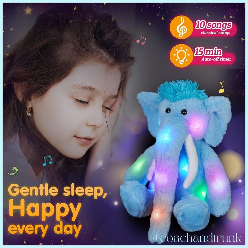 LED Light‎ Musical Elephant Blue Soft Fluffy Stuffy Plushie NWT